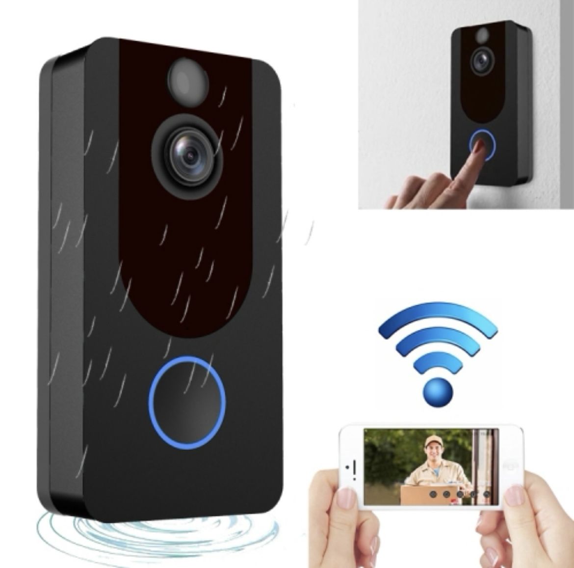 V7 Standard Edition 1080P Full HD Weather Resistant WiFi Security Home Monitor Intercom Smart Phone Video Doorbell without Dingdong Machine, Support T