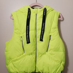 NWT Calvin Klein Neon Yellow Puffer Hooded Vest | Women's L