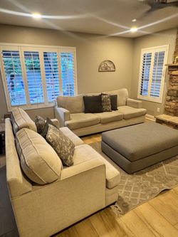Beige Sofa Set + Ottoman + Coffee Table