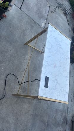 Marble Top Desk with Gold Frame and Power Outlet