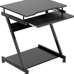 23.6-inch Laptop Desk, Bed Table, Portable Computer Desk with Lockable Wheels, Rolling Computer Cart with Tray