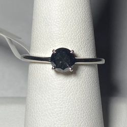 .925 Sterling Silver 1.00ctw Genuine Black Diamond Solitaire Ring Size 8