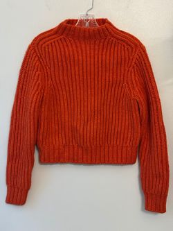 Kate Spade Saturday Sweater Women XS Orange Chunky Knit Mock Neck Cropped
