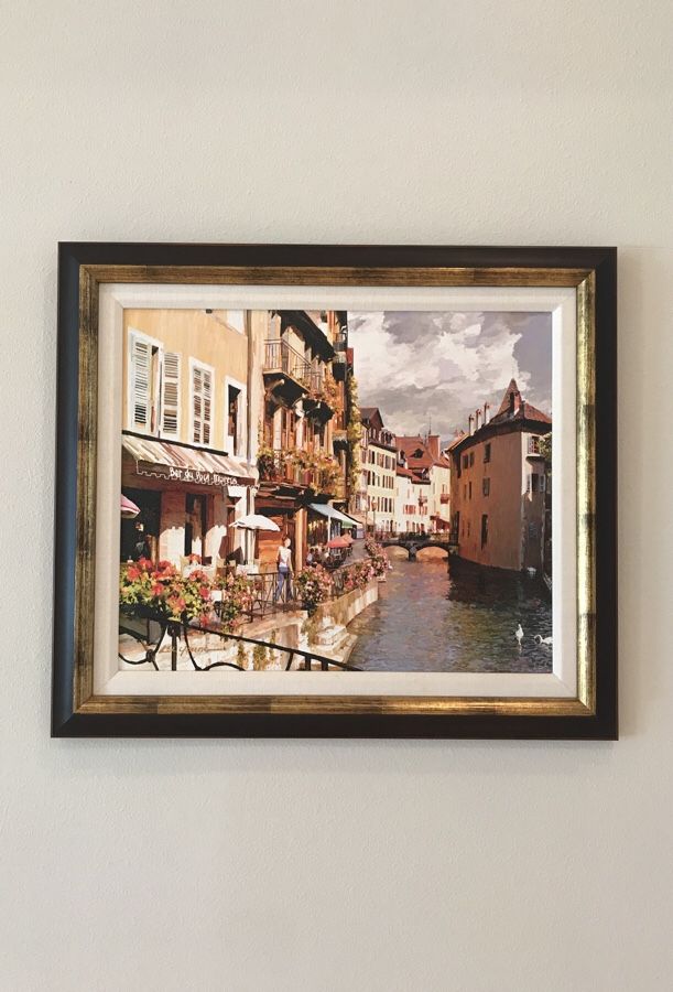 Lee Young framed oil painting cafe with Cert of Authenticity