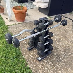 Dumbbell set, Rack and Bars 