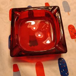 2 Vintage Red Glass Ashtray s 