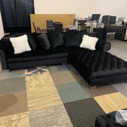 Royal Black Velvet RAF Sectional /couch 