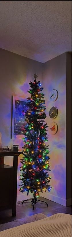 6ft Slim Artificial Christmas Tree with White/Multicolor Lights
