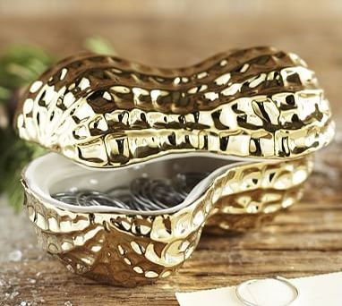 Pottery Barn Ceramic Golden Peanut Trinket Box 🥜