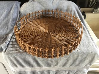Large Rattan Serving Piece And Hanging Lamp