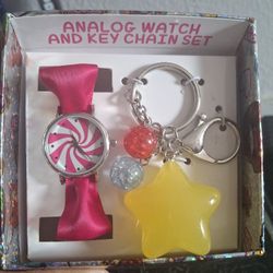 Girls Watch & Keychain Set 