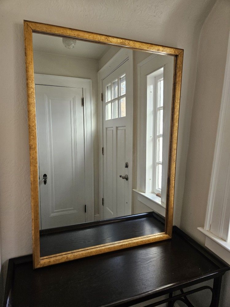 Italian Large Gold Gilded Giltwood Solid Wood Framed Wall Hanging Mirror