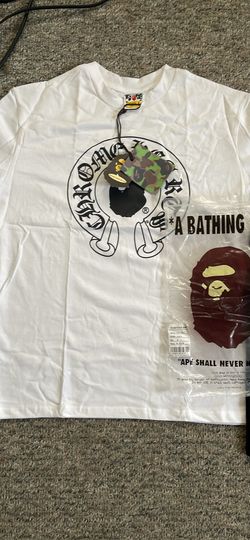 White chrome heart bape tee