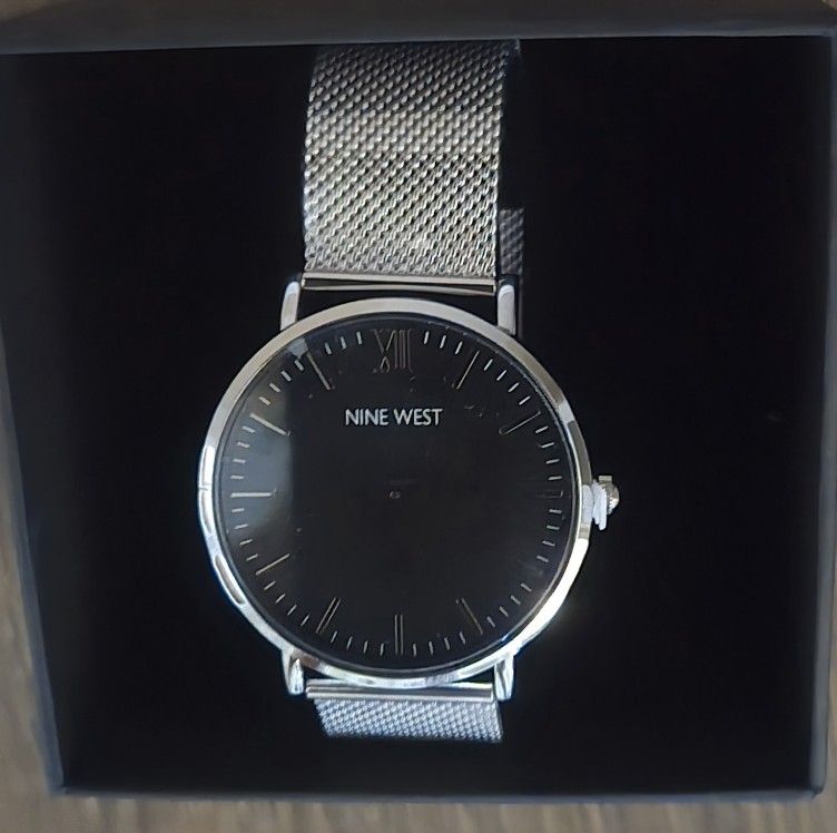 Men's New Watch W Black Face, Silver Band