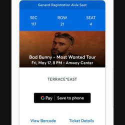 Bad Bunny Most Wanted Concert Row 21 Sec 117 Seat 3and 4