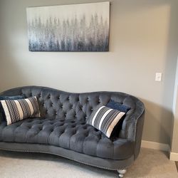 Karli  90"  Velvet Recessed Arm Curved Sofa