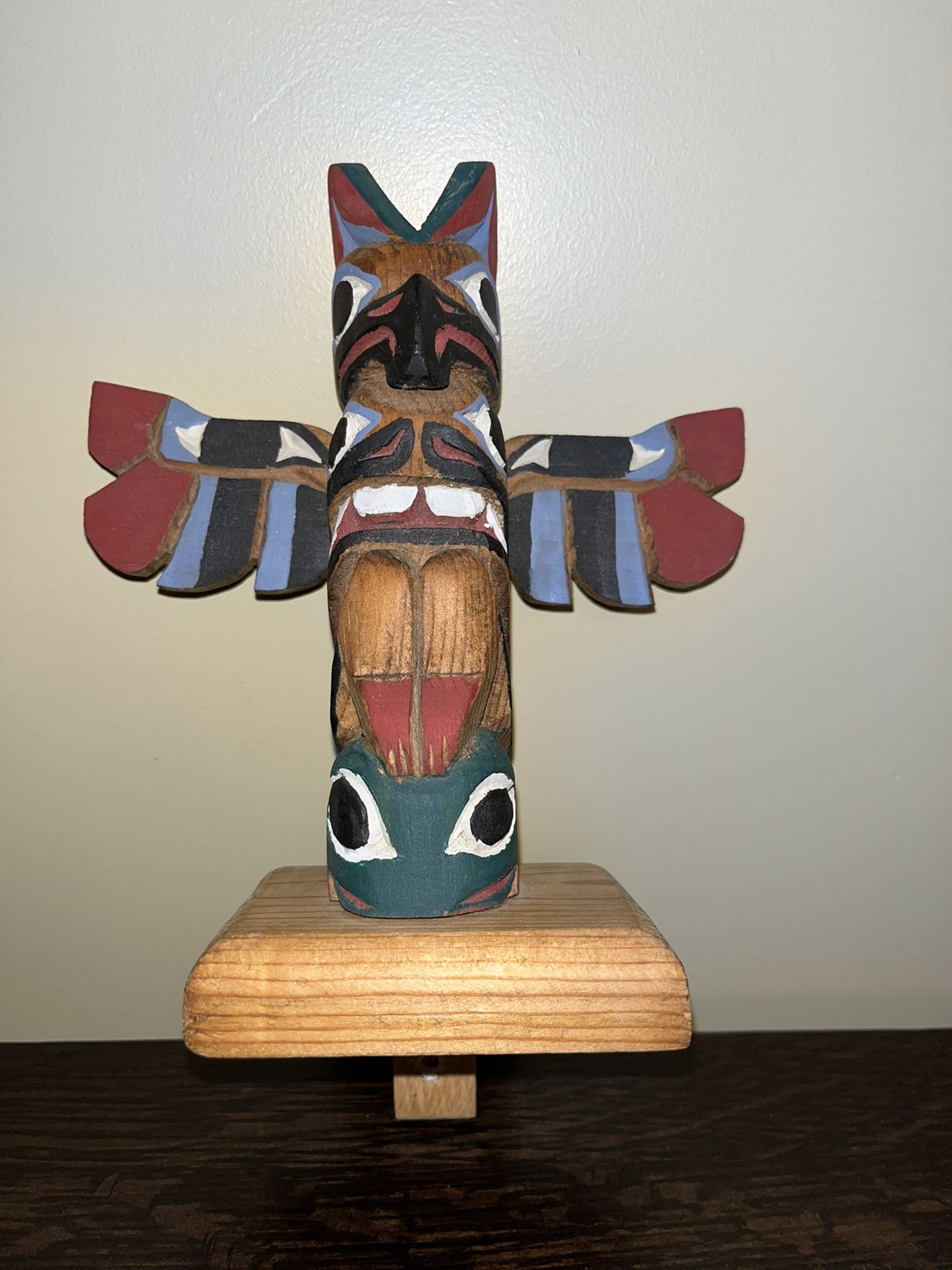 Henry Rudick Totem Pole Northwest Coast Carved Wood Thunderbird Frog