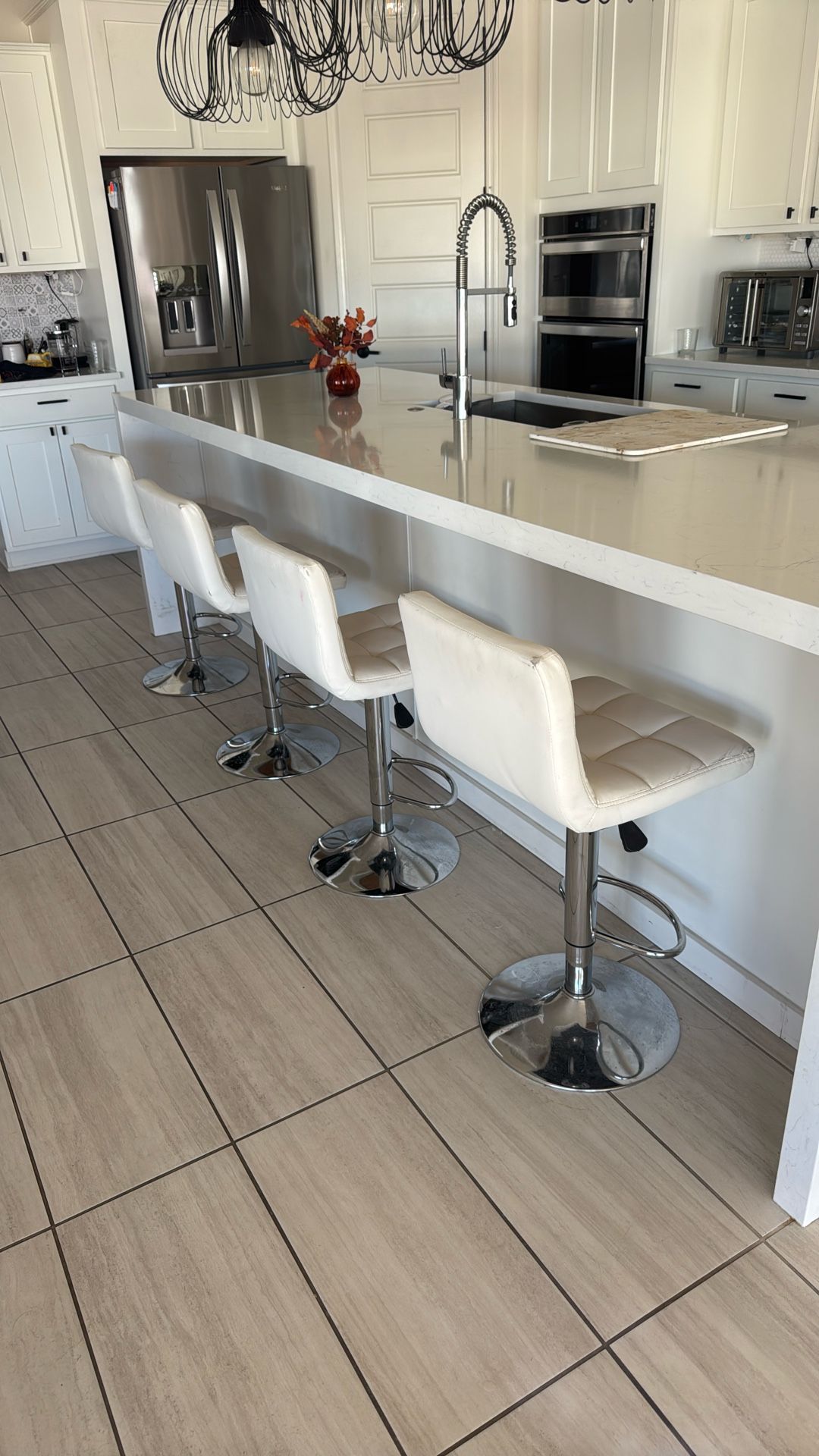 4 White Swivel Barstools