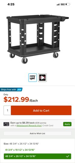 Black Plastic 2-Shelf Utility Cart on Wheels