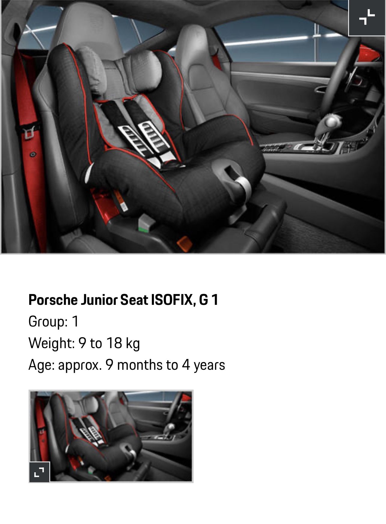 Porsche junior seat shop isofix g1