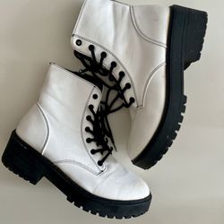 White & Black Combat Boots