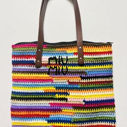 Luxury Crochet rainbow tote Handmade Crochet Multicolor Tote Purse bag  zipper Miu miu inspired