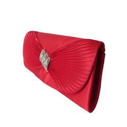 Party Satin clutch bag woman With Reinstones, Red, Black And Beige