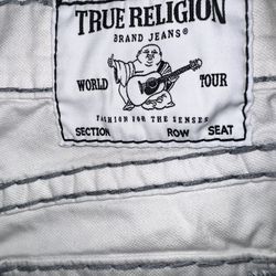 True Religion Ricky Relaxed Straight White Jeans Size 28