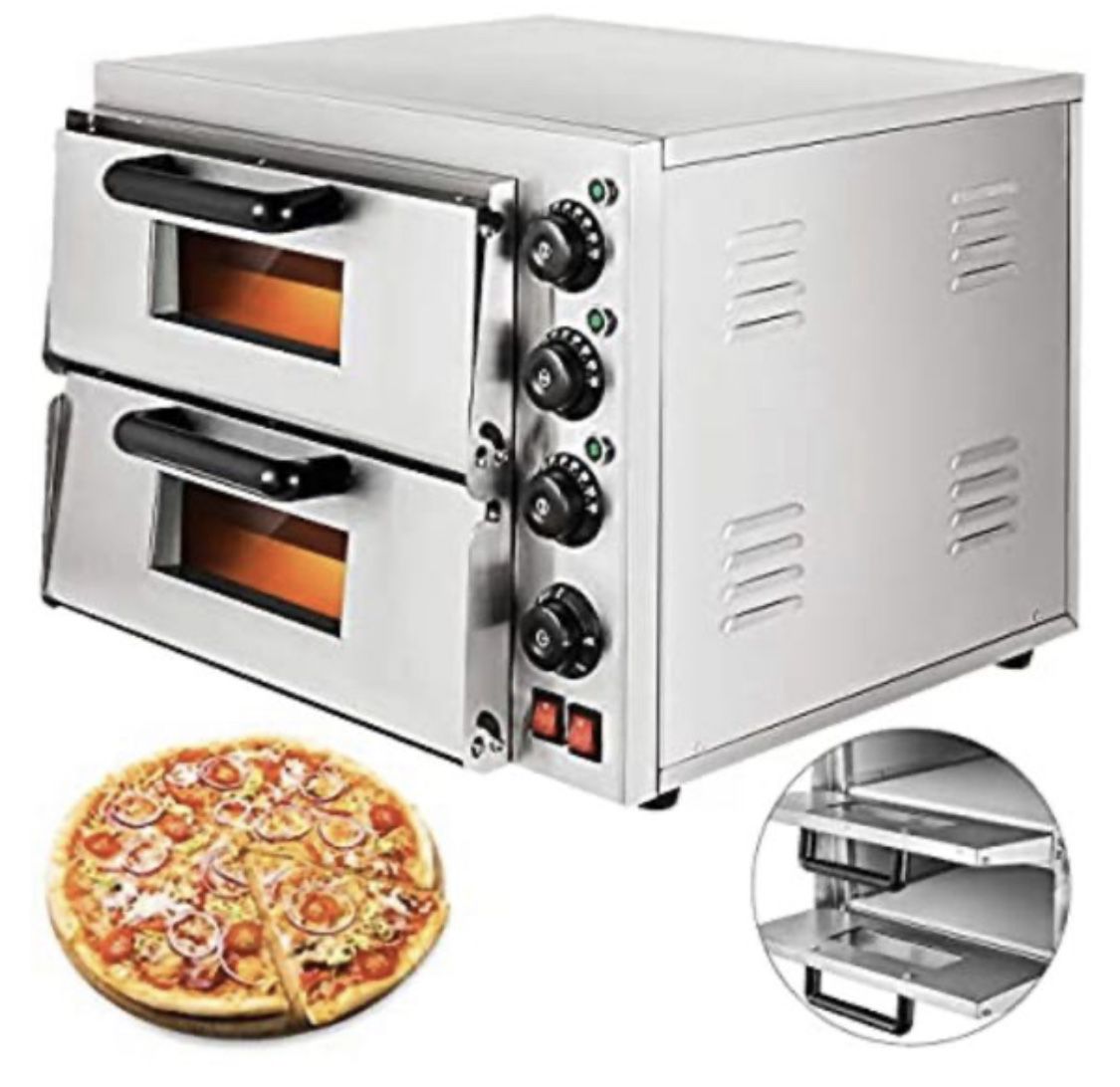 14'' Commercial Pizza Double Oven 3000W Stainless Steel Electric Countertop Multipurpose Oven for Restaurant or Home