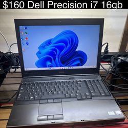 Dell Precisión Laptop 15” 16gb i7 SSD Windows 11 Includes Charger, Good Battery 