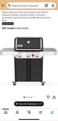 Weber Genesis E-325 Liquid Propane Gas Grill for Outdoor Cooking, 3 Burners, Black – Porcelain-Enameled, Cast-Iron Grates, PureBlu Burners & Sear Zone