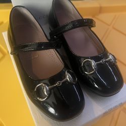 Patent leather Black Toddler's Gucci Ballet Flats with Silver Horsebit Made in Italy EU 25/ 8.5 US