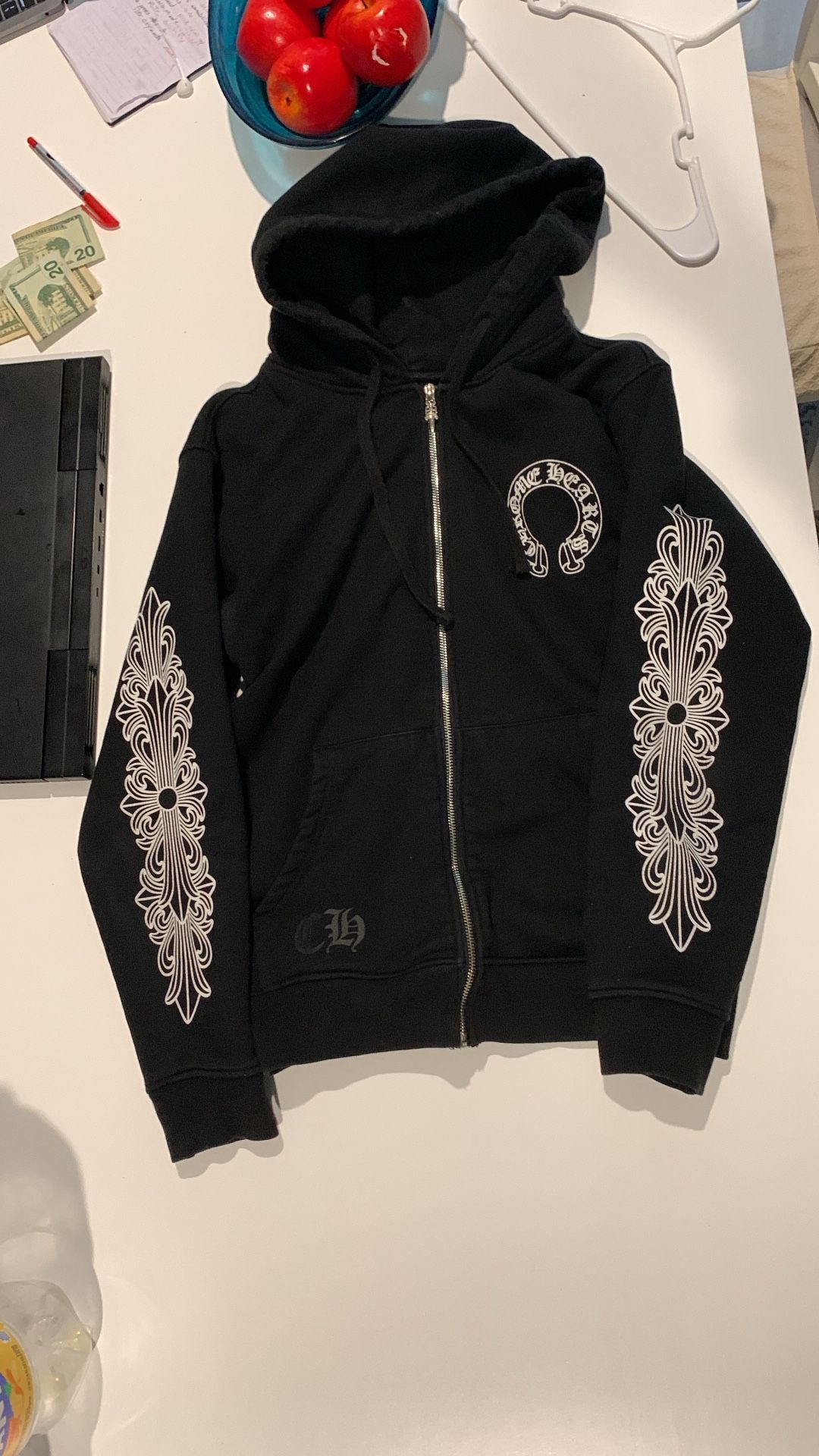 Chrome Hearts Horseshoe Floral Cross Sleeve Zip Up Hoodie