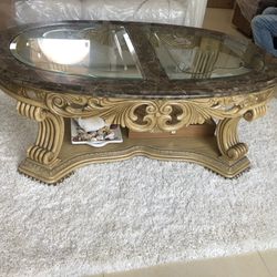 Coffee Table Antique Marble And Wood Luxury