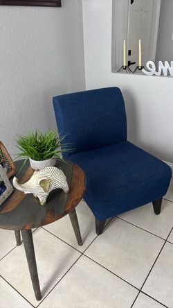 Blue Fabric Armless Accent Chair