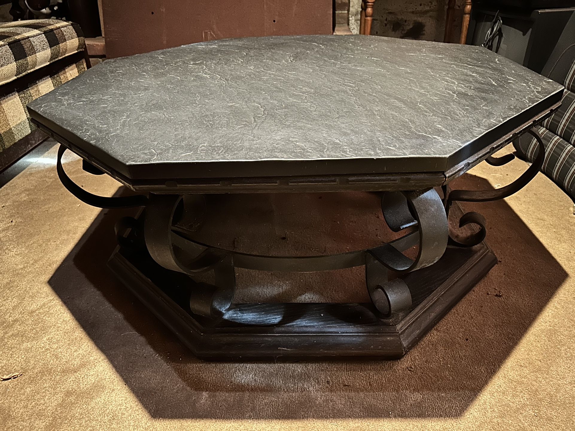 Black Octagon Slate Coffee Table