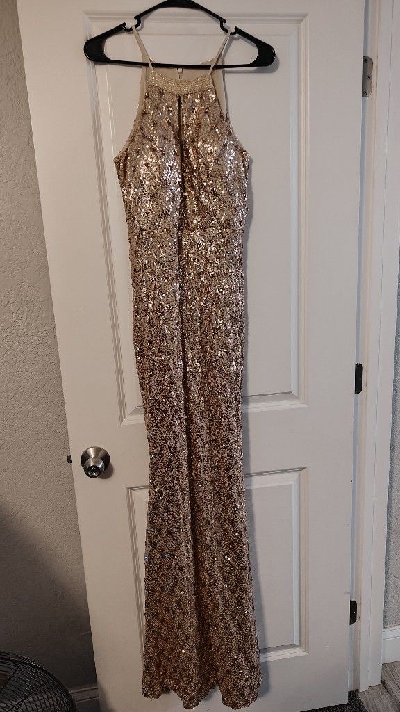 Rose Gold Sequin Gown Size L NWOT