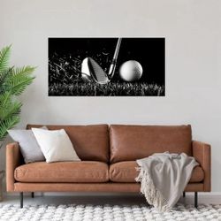Black & White Golf Ball Canvas Wall Art – Ready to Hang (E45)