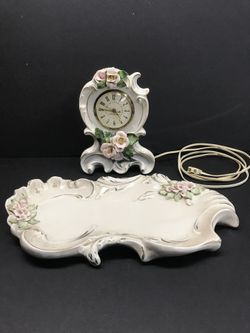 Cordey China Jewelry Tray & Clock