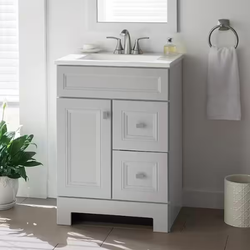Single Sink Bath Vanity in Dove Gray with Arctic Solid Surface Top