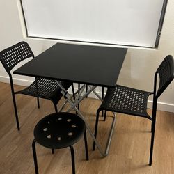 Ikea Foldable Table With 2 Chairs & 2 Stools