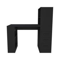 Black Computer Desk with 4-in-1 Socket, the Desk with 3 Slide Drawers and 4 Storage Levels, the Wooden Desk is Suitable for a Variety of Places