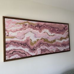 Shades Of Rose & Gold Glitter Geode Agate Wall Picture 56x26