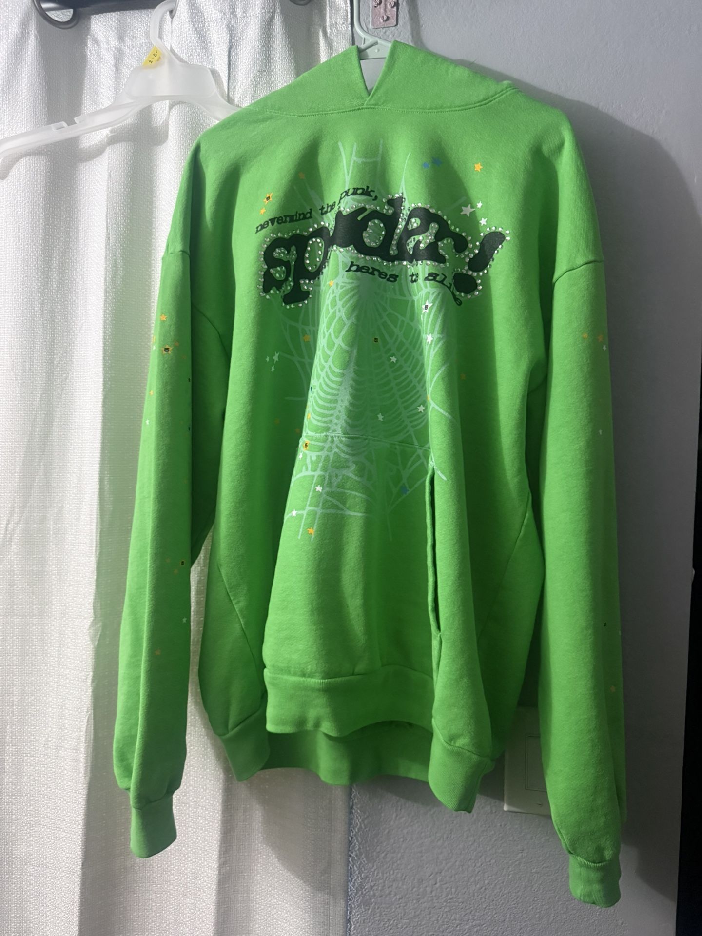 Sp5der Punk V2 Rhinestone Green hoodie - www.disolcolor.com
