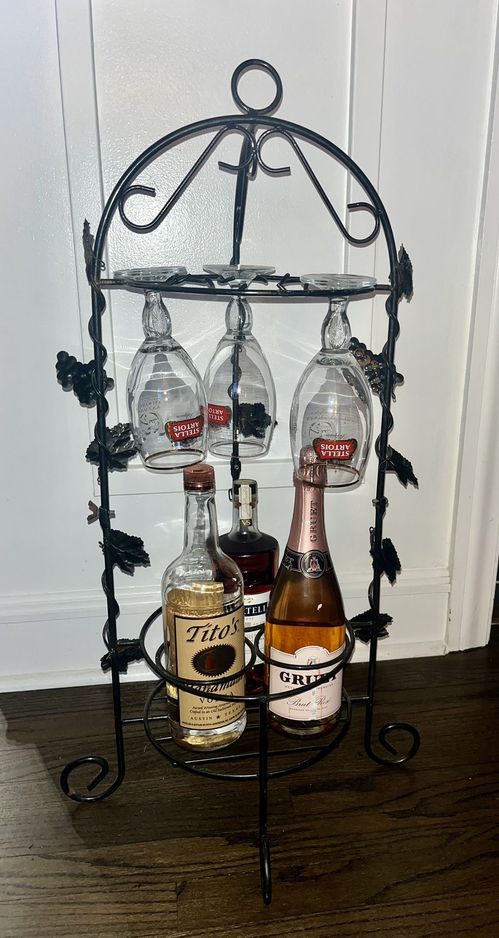 Vintage Metal 2-tier stand Glass & BOTTLE Holder GRAPE design