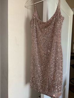 Open Back Sequin Mini Dress (Rose Gold/Champagne)