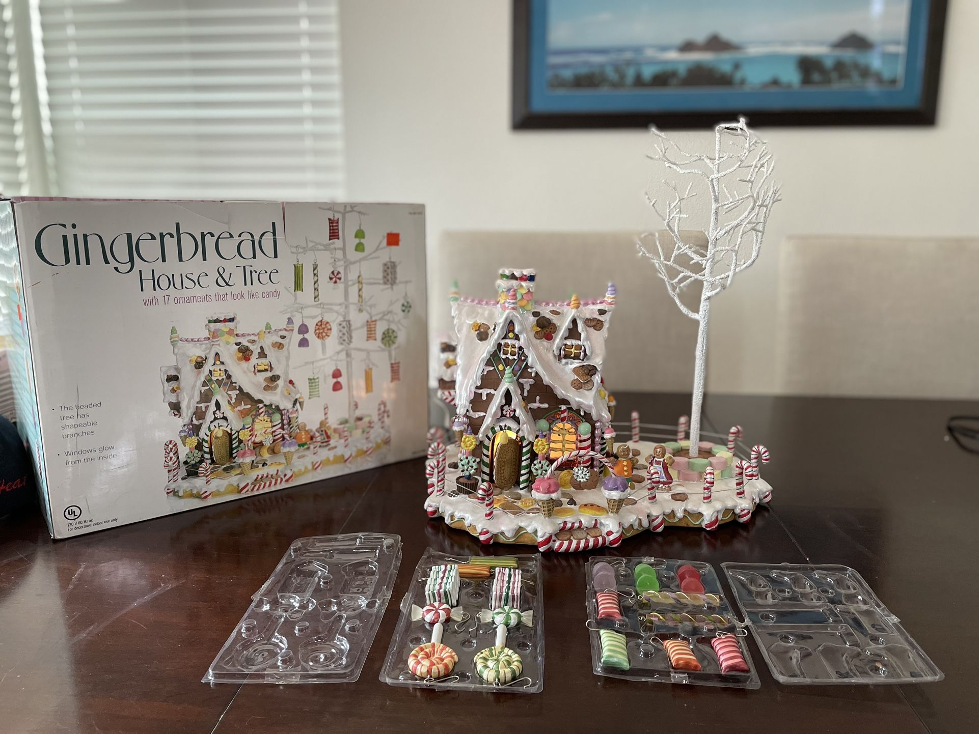 Vintage Costco Gingerbread House And Tree With Lighting And 17 Candy Ornaments