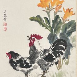 Asian Art Two Roosters