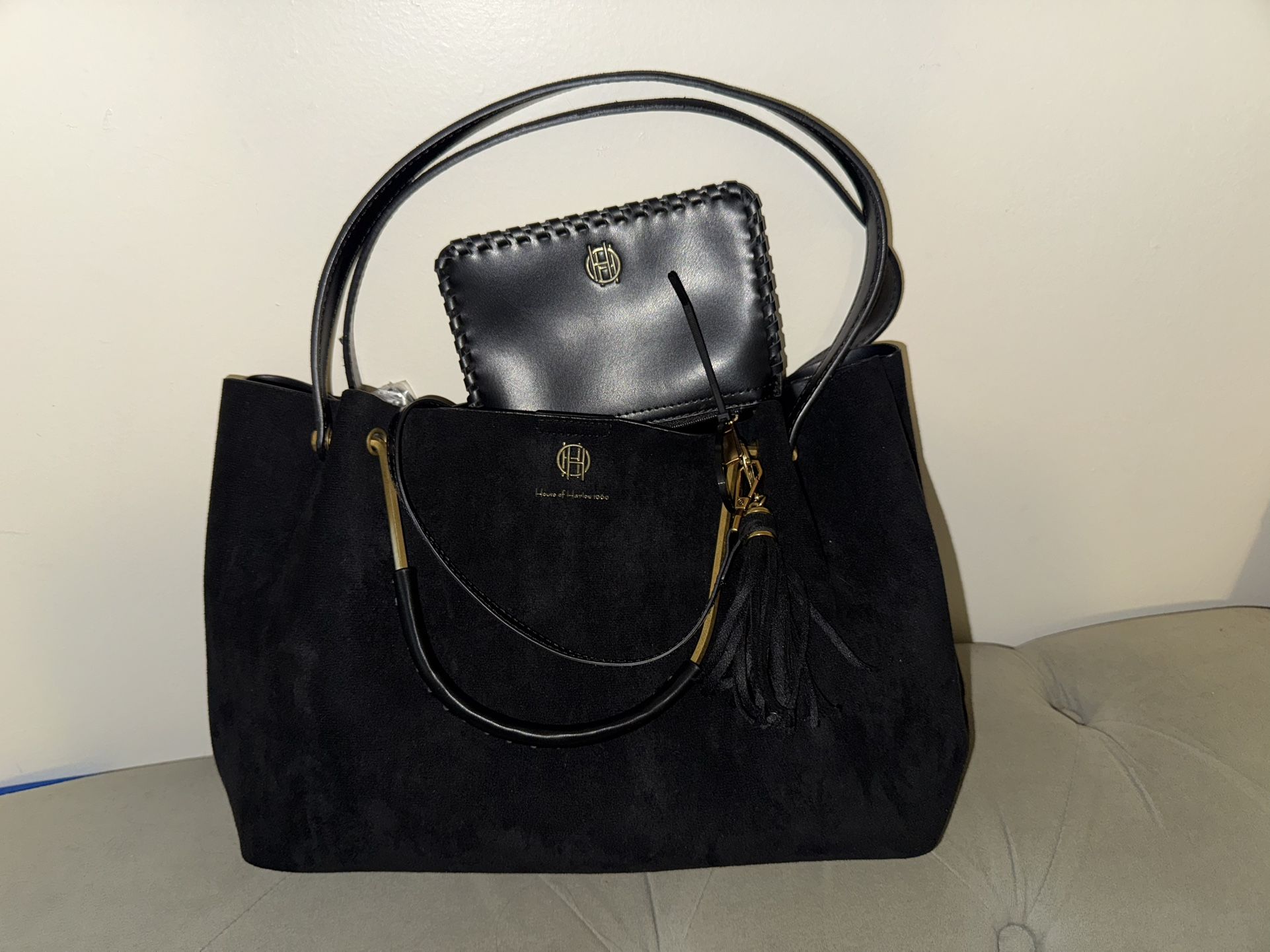 House of Harlow 1960 - Black Suede Luxe & Wristlet