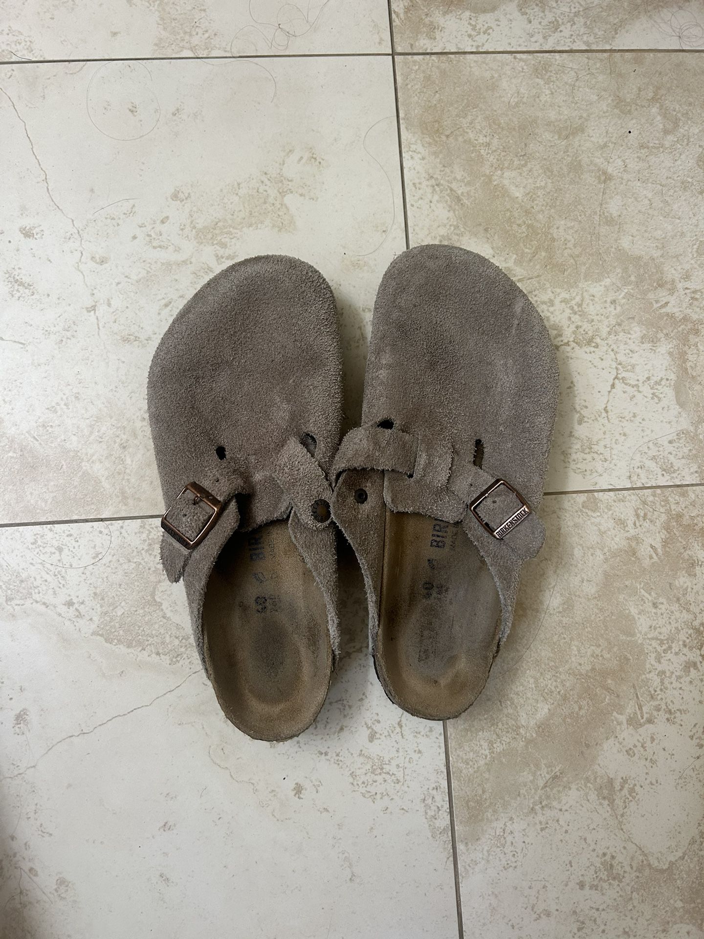 Grey Suede Birkenstock Clogs 